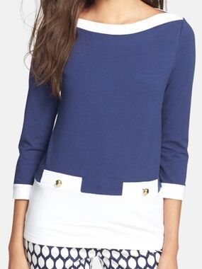 NWT Kate Spade Mazie Boatneck Top Nautical Navy White Size XL